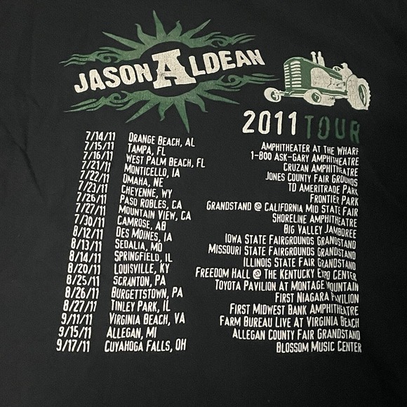 Jason Aldean 2011 Tour T-Shirt Big‎ Green Tractor Size Medium Country Music - Picture 6 of 6